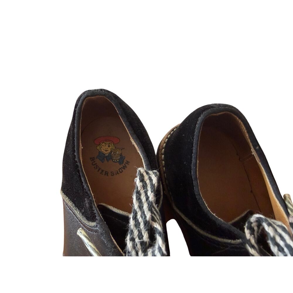 Vintage Buster Brown Black Velvet Leather Saddle Oxford Lace up Kids 9 Retro - Picture 4 of 6